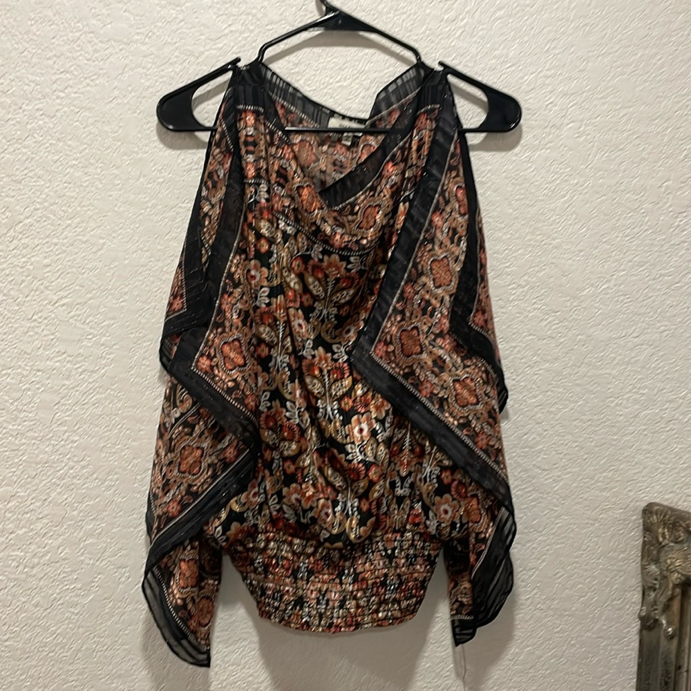 Max Studio Sheer floral top with lining tank underneath and elastic waist